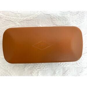 Fossil Clam Shell Hard Brown Eyeglasses Sunglasses Case With Navy Blue Interior